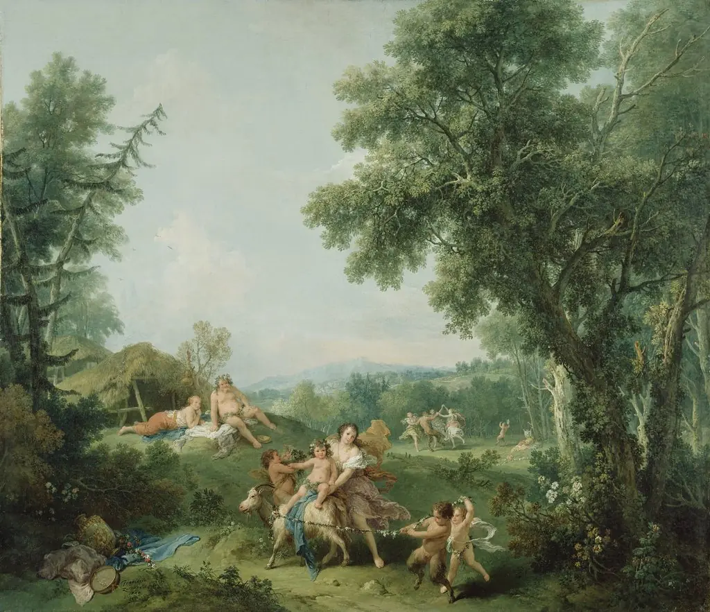 Landscape with the Education of Bacchus, by Francesco Zuccarelli, oil, 1744