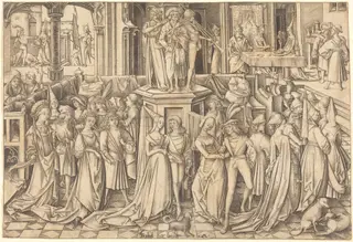 The Dance at the Court of Herod, by Israhel van Meckenem, ink, 1500