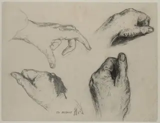 Study of Hands (recto), by Augustin Théodule Ribot, 1804