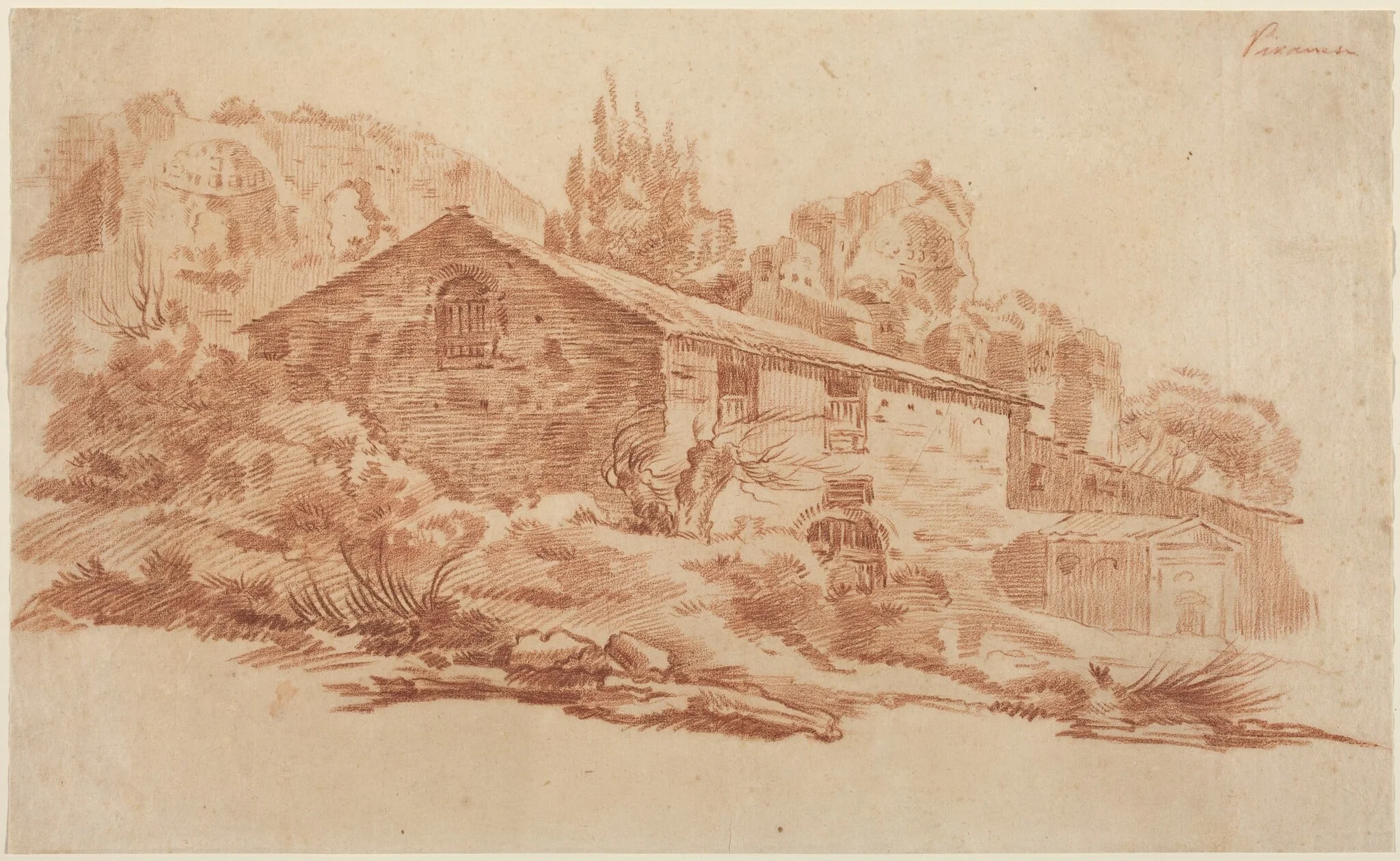 Rustic Building among Roman Ruins, detail