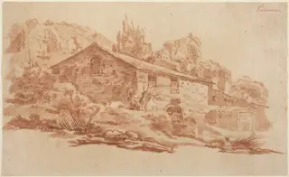 Rustic Building among Roman Ruins, by Aureliano Milani, chalk, 1712