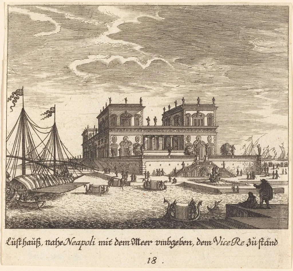Palace, Vice Re, Naples, by Melchior Küsel, ink, 1681