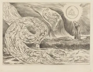 The Circle of the Lustful: Paolo and Francesca, by William Blake, ink, 1827