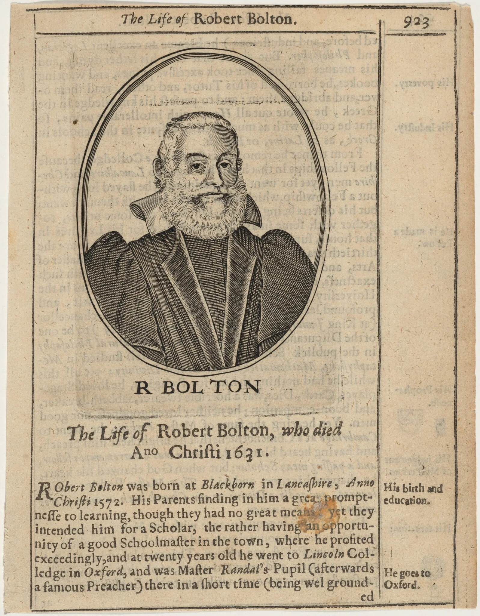 Rev. Robert Bolton, detail