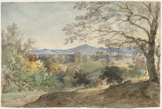A View across the Inn Valley to the Alps and Neubeuern, by Johann Georg von Dillis, ink, 1790
