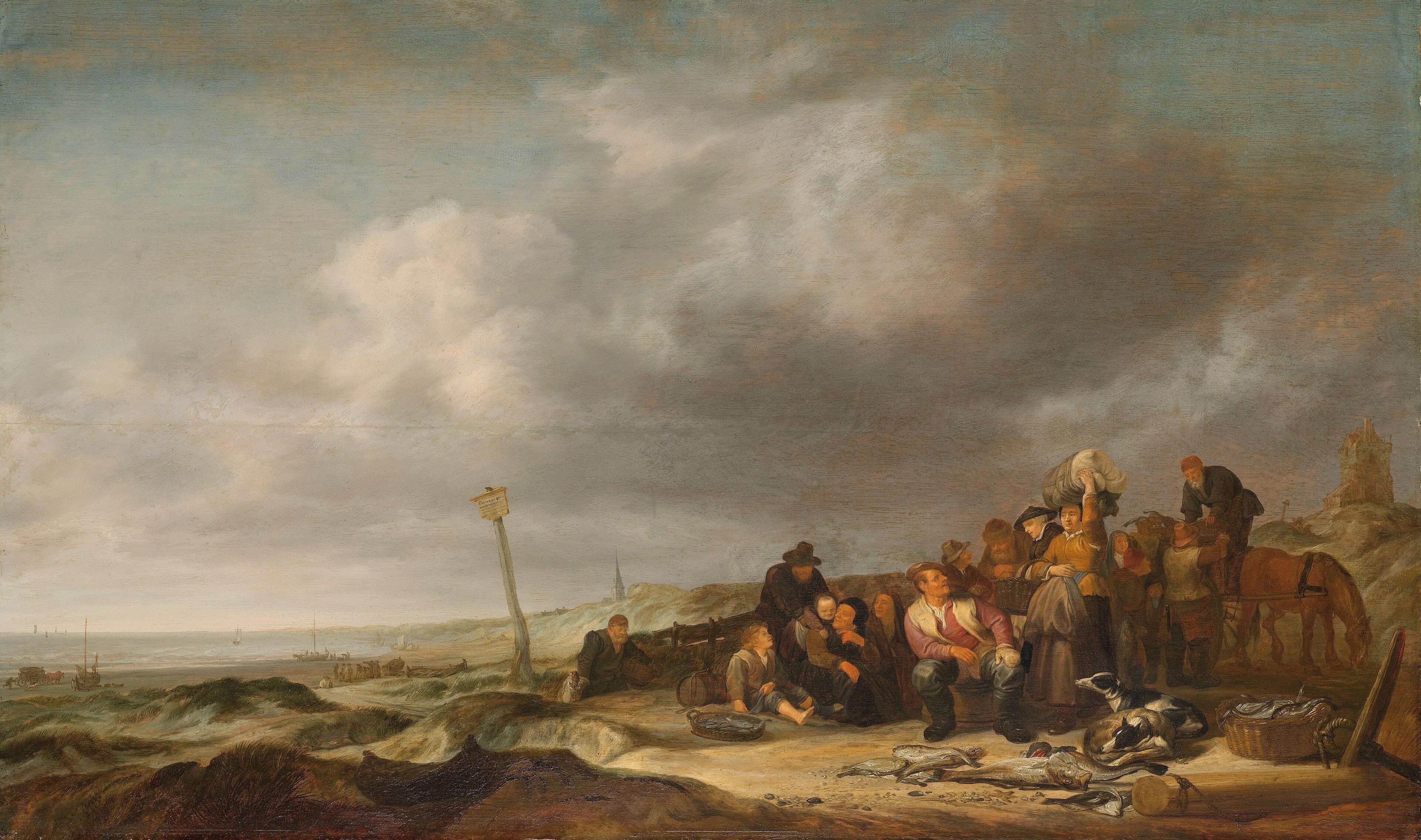 Beach with fishermen, detail
