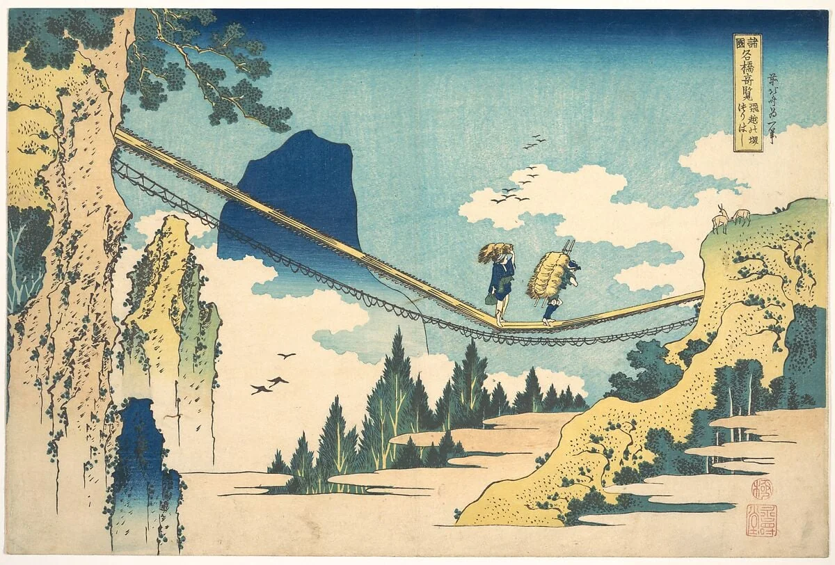 諸國名橋奇覧 飛越の堺つりはし|The Suspension Bridge on the Border of Hida and Etchū Provinces (Hietsu no sakai tsuribashi), from the series Remarkable Views of Bridges in Various Provinces (Shokoku meikyō kiran), detail