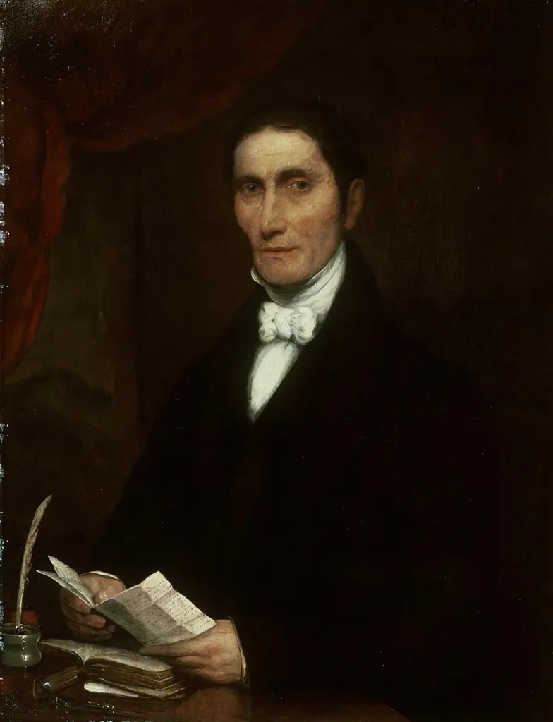 Mr John Jones, L'pool. printer, preacher, by Hugh Hughes, oil, 1842