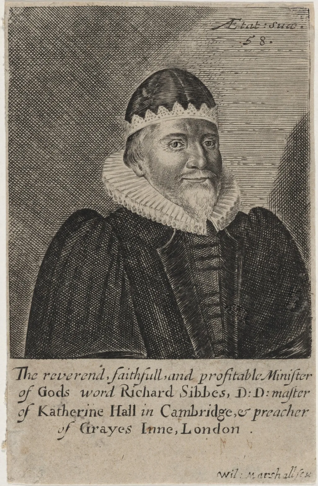 Richard Sibbes, D.D., by William Marshall, ink, 1638
