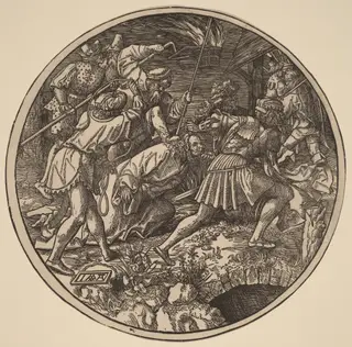 Christ Led Away After His Arrest, by Jacob Cornelisz. van Oostsanen, ink, 1512