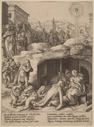 The Adoration of the Magi, by Hendrick Goltzius, ink, 1586
