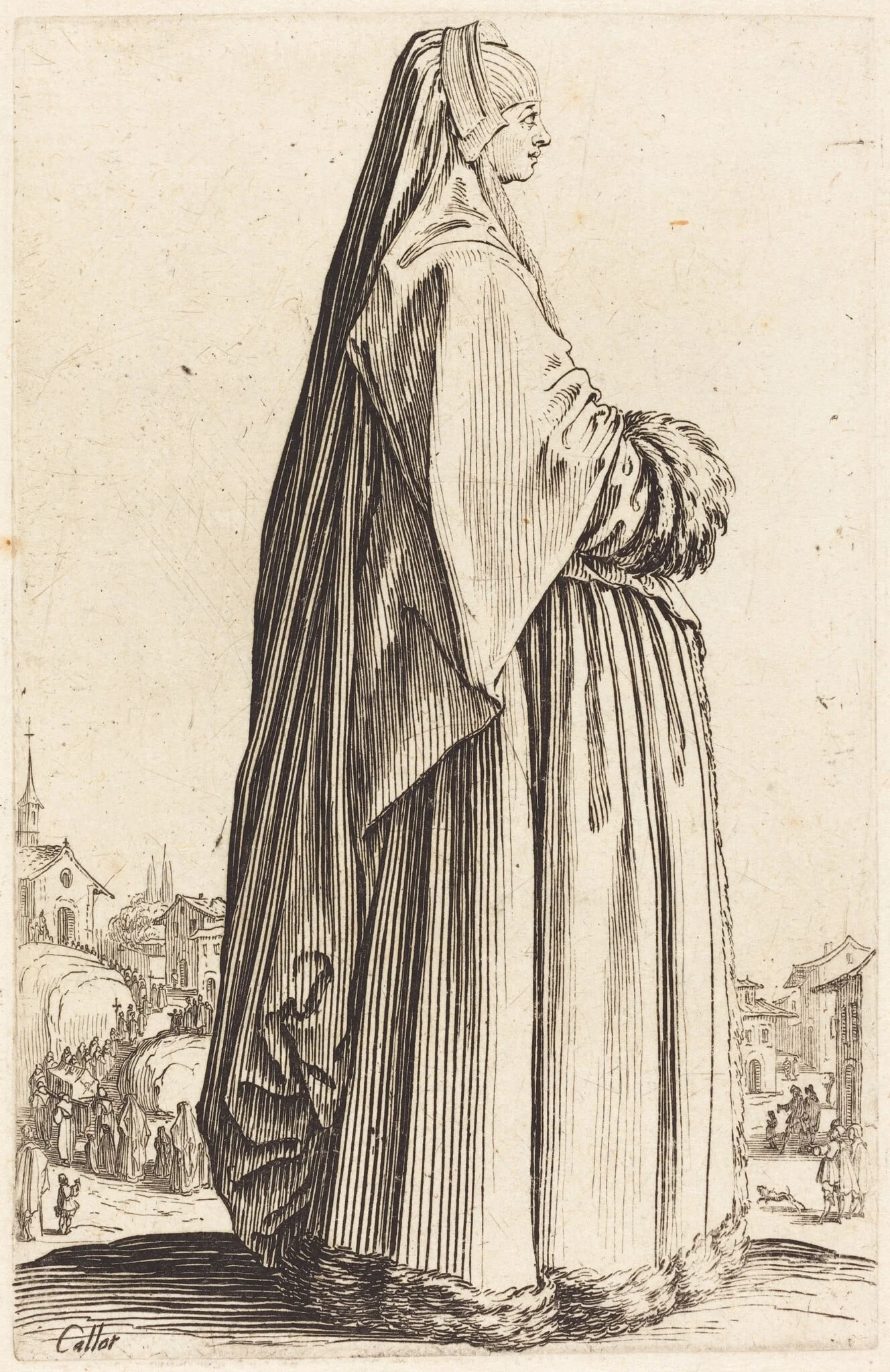 Noble Woman Wearing a Veil and a Dress Trimmed in Fur, detail