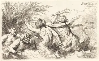 Battling Tritons, by Christian Wilhelm Ernst Dietrich, ink, 1763