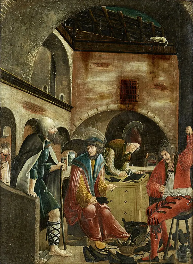 Die Heiligen Crispinus und Crispinianus in ihrer Schusterwerkstatt, by Master of the Crispin Legend, unspecified, 1520