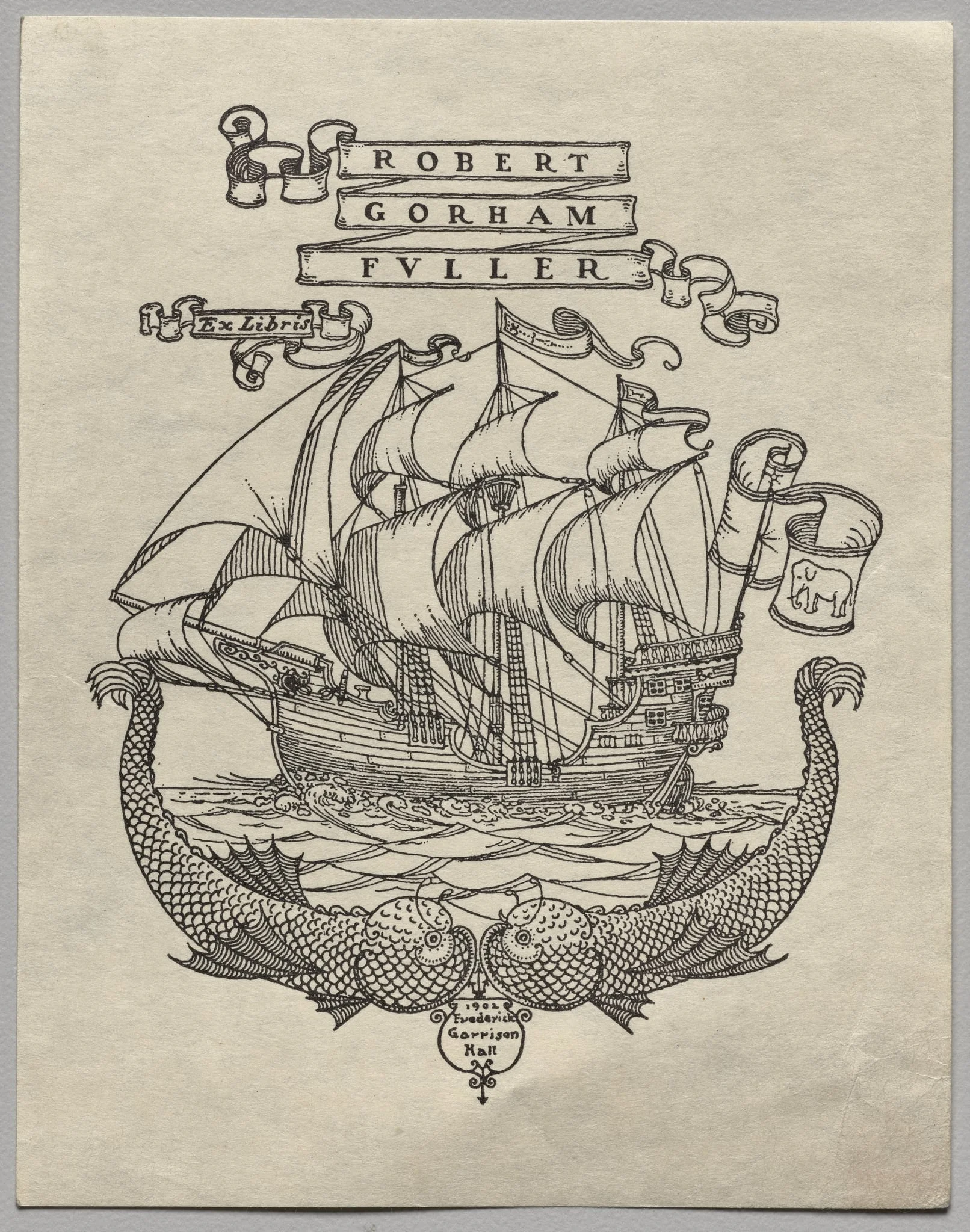 Bookplate: Robert Gorham Fuller, Ex Libris inscribed, detail