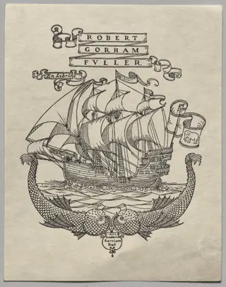 Bookplate:  Robert Gorham Fuller, Ex Libris inscribed, by Frederick Garrison Hall, 1922