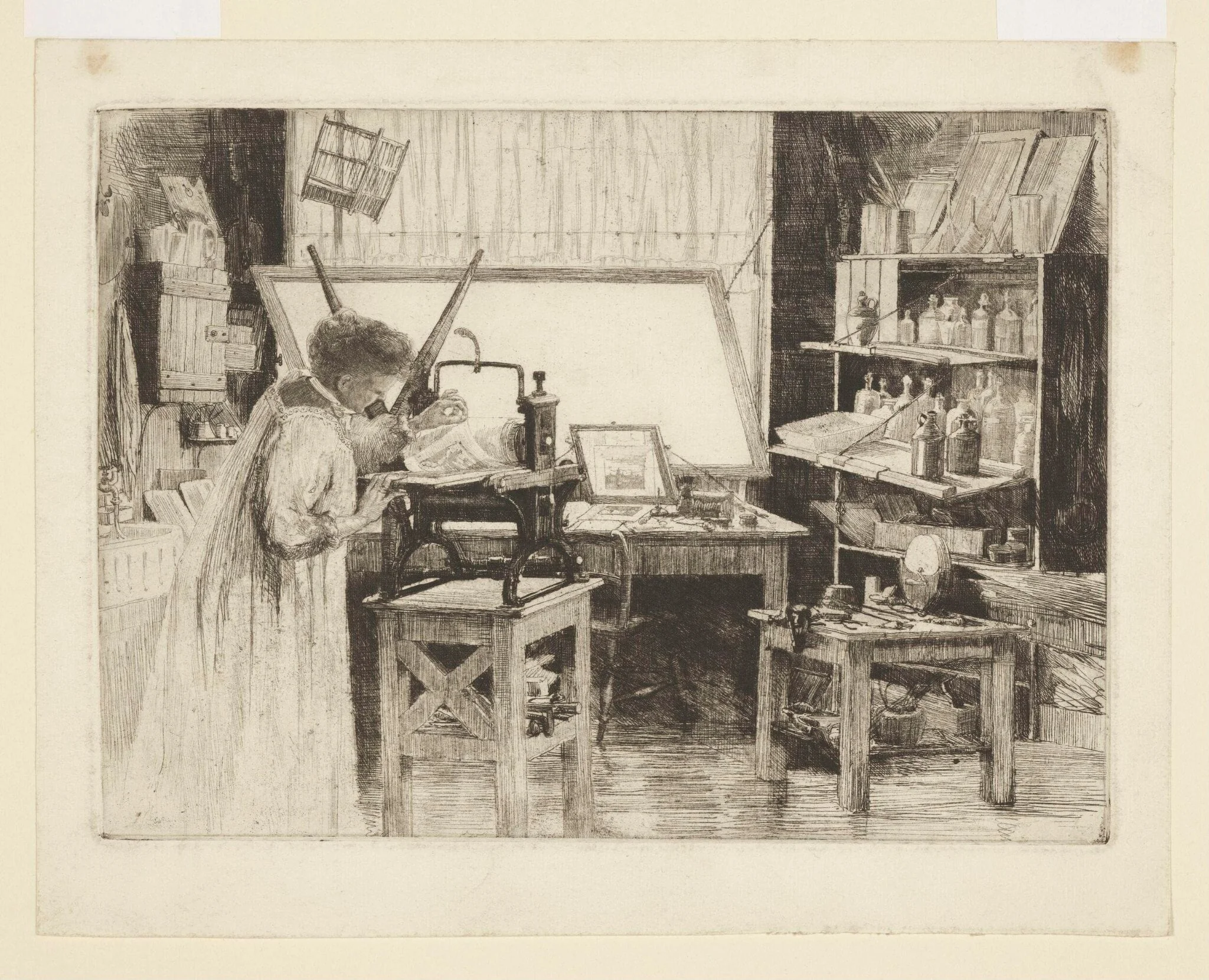 An Artist Working at her Press, detail
