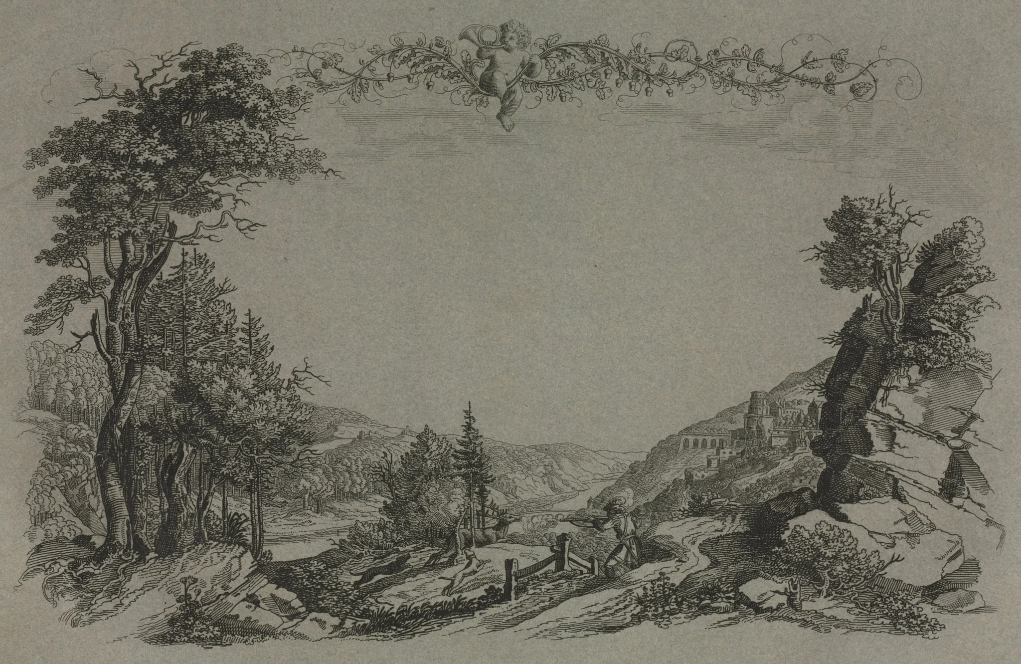 Six Views of Heidelberg Castle: Cover, Hunting Scene, detail