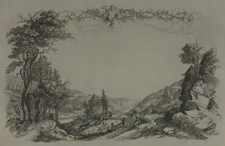 Six Views of Heidelberg Castle: Cover, Hunting Scene, by Ernst Fries, 1820
