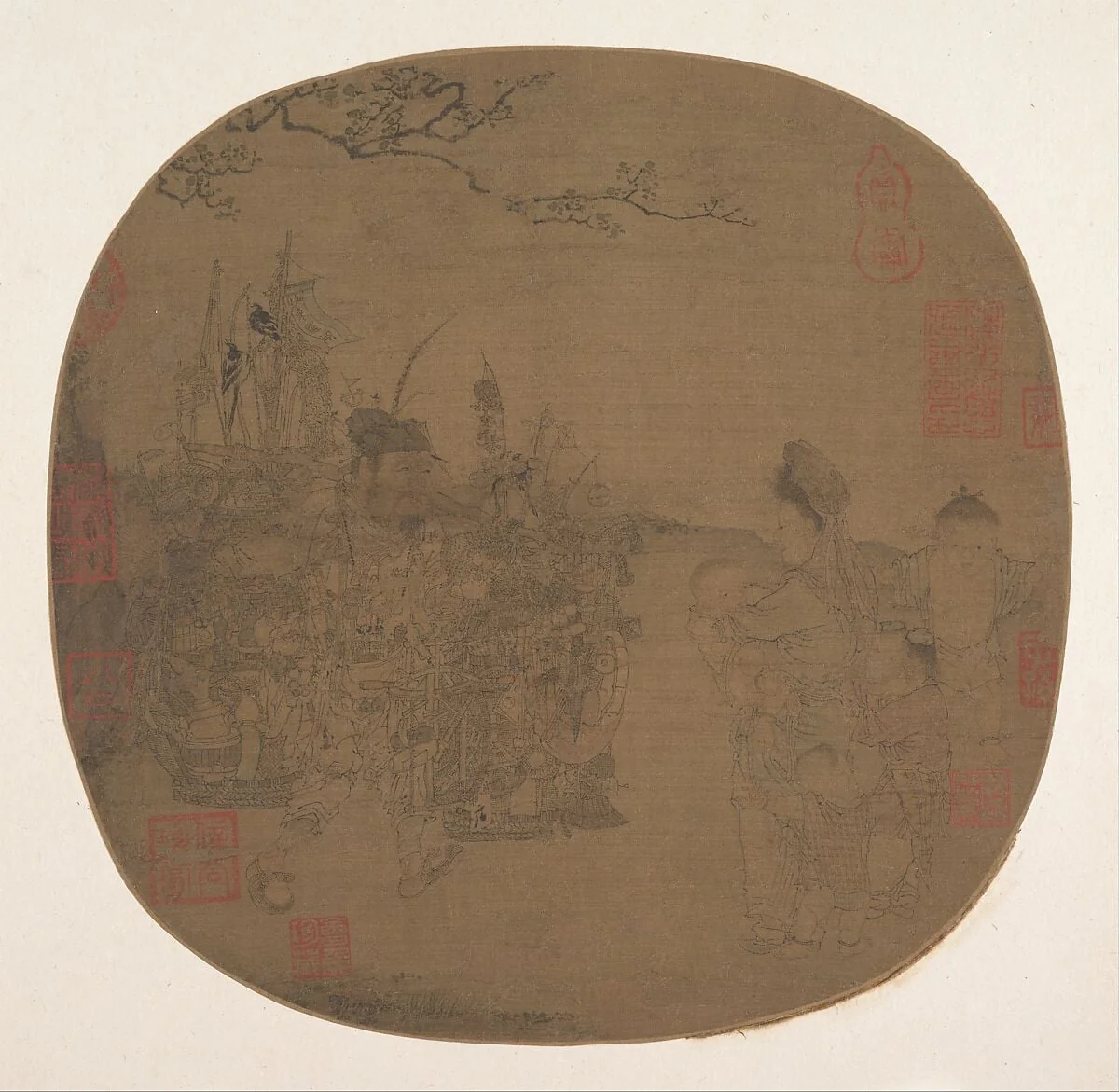 元/明 佚名 絹本設色 貨郎嬰戲圖 扇頁|Knickknack Peddler, detail