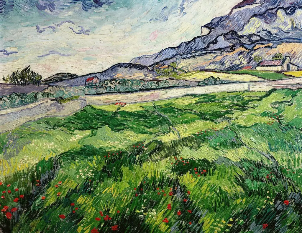 Green Wheat Field, by Vincent van Gogh, oil, 1889