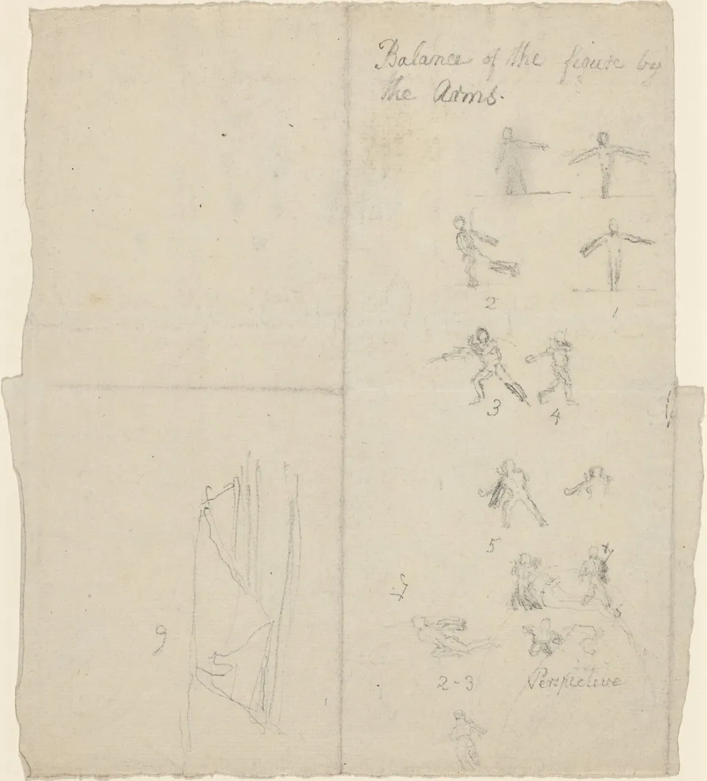 Figures Illustrating Balance and Perspective [recto], by John Flaxman, graphite, 1790