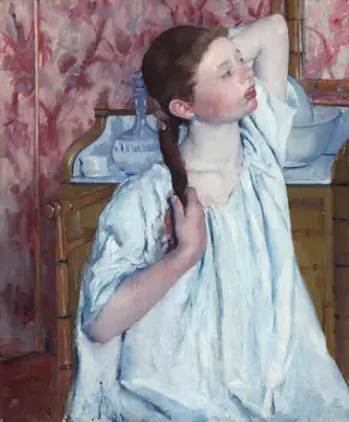 Girl Arranging Her Hair, by Mary Cassatt, oil, 1886