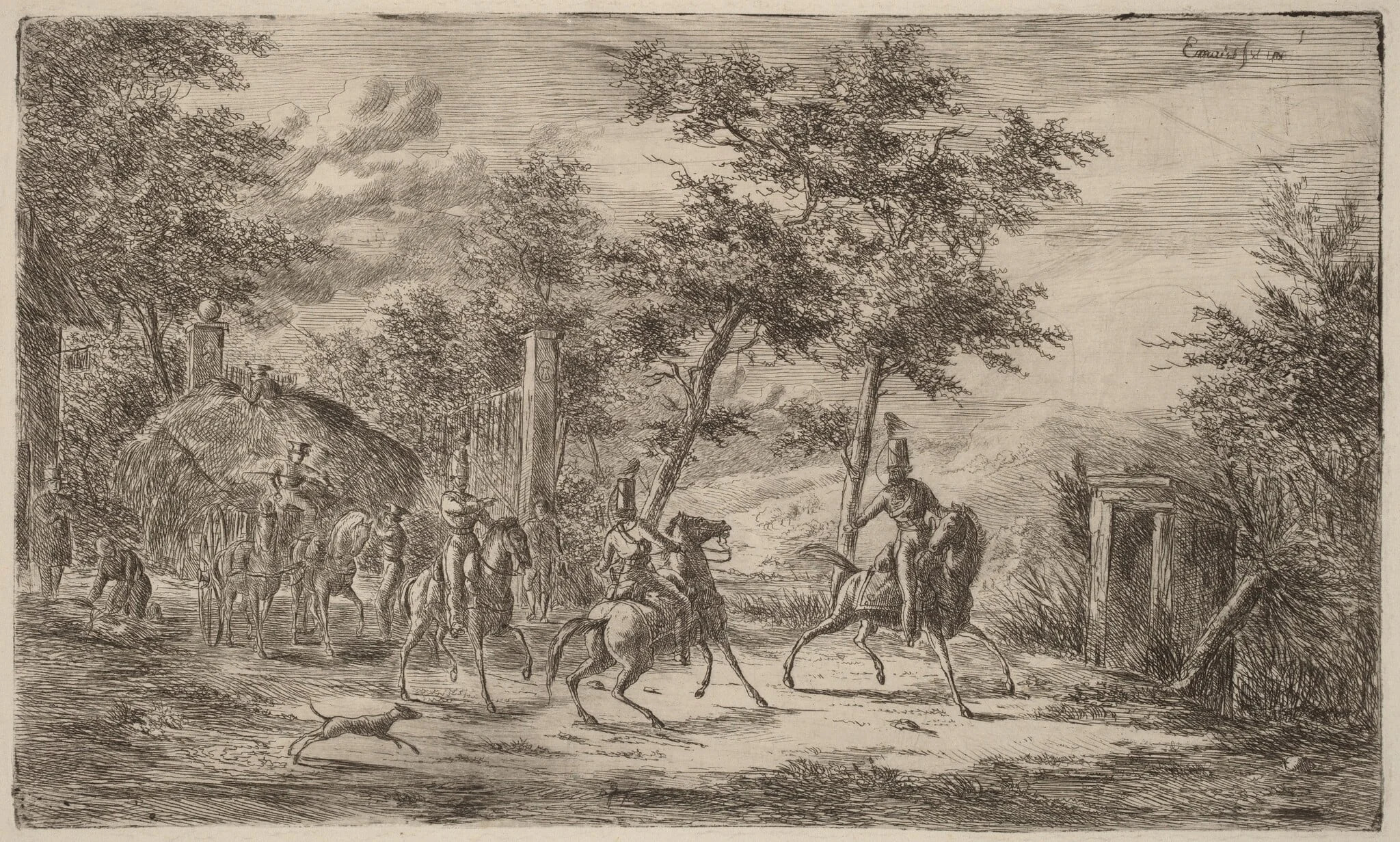 Cavalry and Hay Wagon, detail