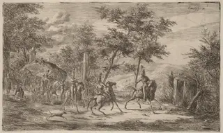 Cavalry and Hay Wagon, by Gerhardus Emaus de Micault, ink, 1826