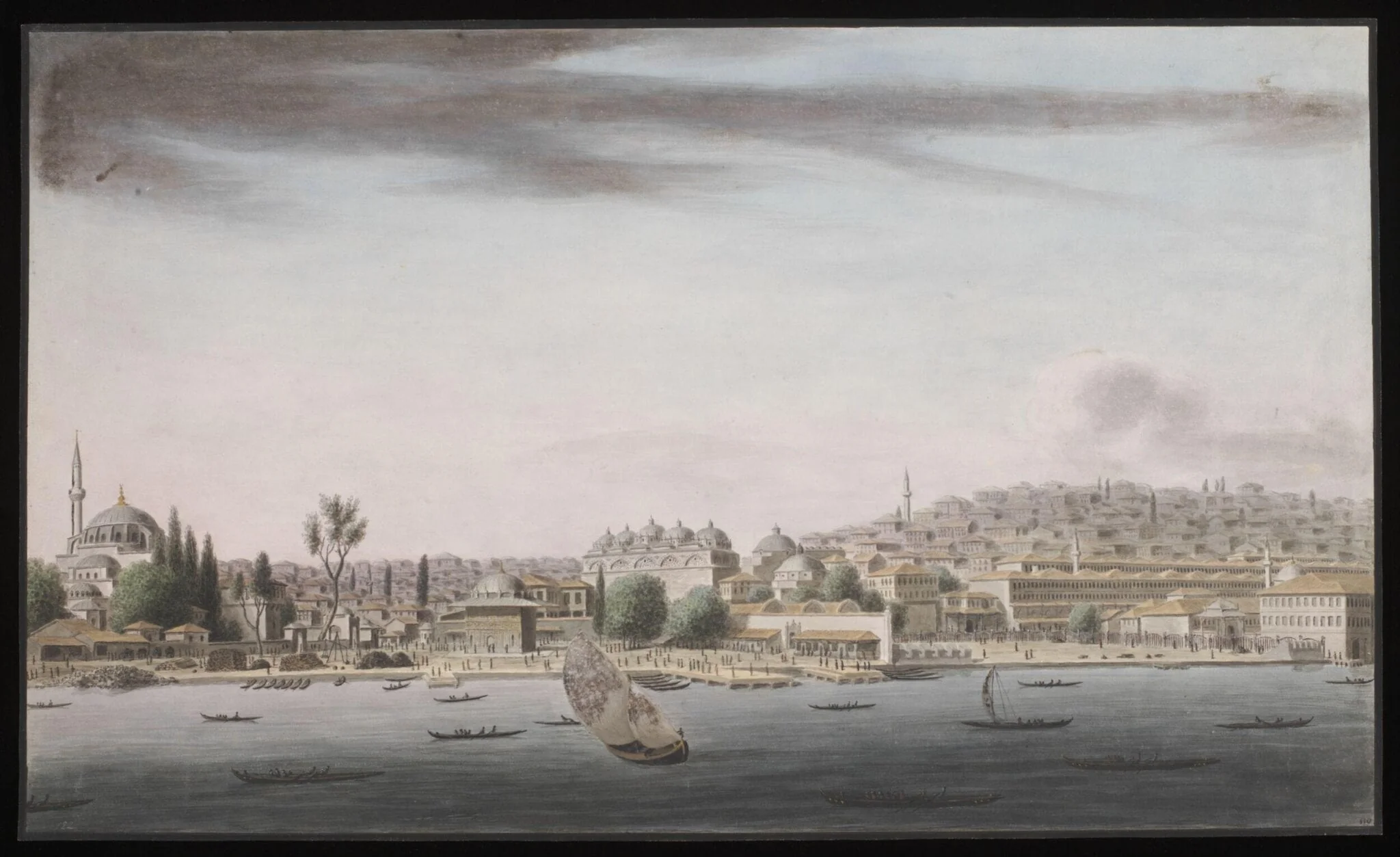 Panoramic view of the buildings on the shore at Tophane, detail