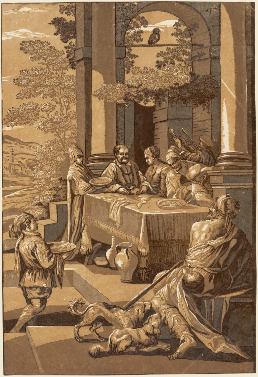 Dives and Lazarus (Right Panel), by John Baptist Jackson, ink, 1743