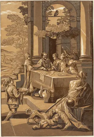Dives and Lazarus (Right Panel), by John Baptist Jackson, ink, 1743