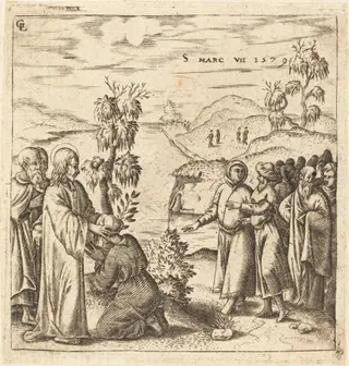 Christ Healing a Deaf Man, by Léonard Gaultier, ink, 1579