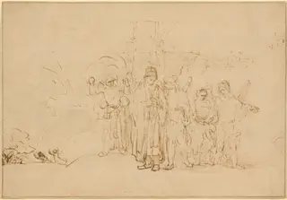 Lot and His Family Leaving Sodom, by Aert de Gelder, ink, 1662