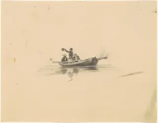Men in a Rowboat, by James Goodwyn Clonney, ink, 1845