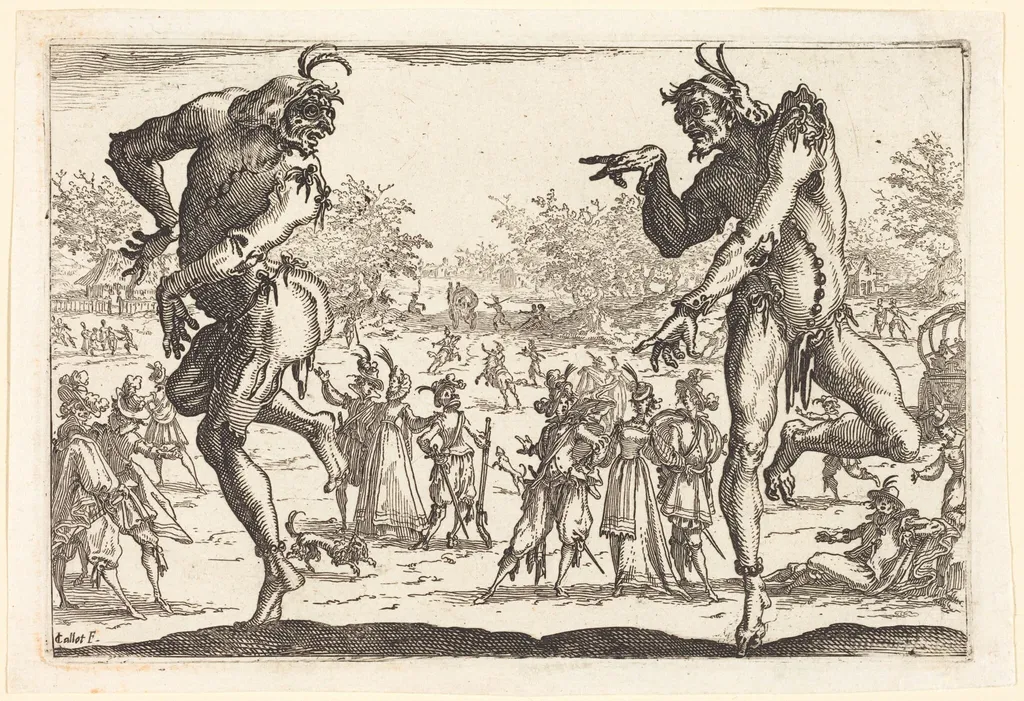 Two Zanni, by Jacques Callot, ink, 1616