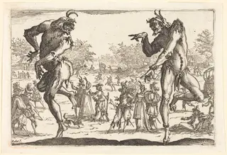 Two Zanni, by Jacques Callot, ink, 1616