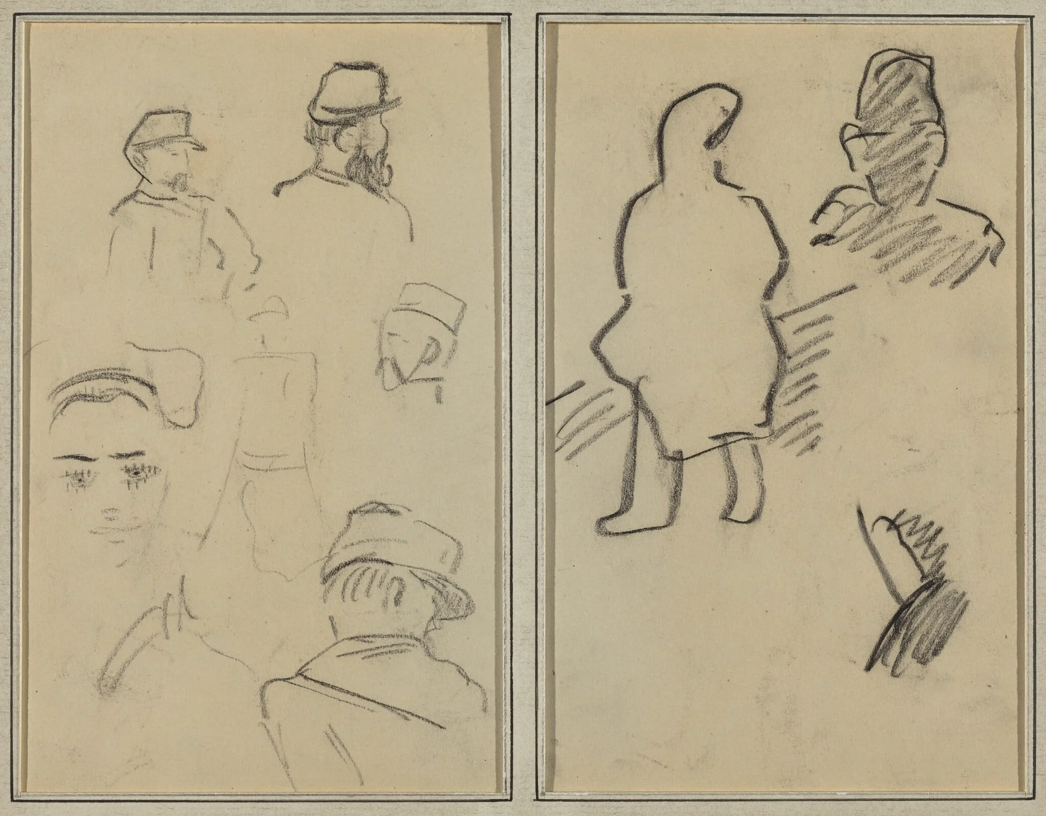 Five Studies of Soldiers and a Woman's Face; Two Figures [recto], detail