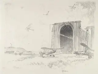 The Balloon-Shed, by Joseph Pennell, ink, 1916