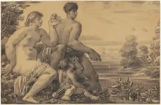 Venus, Mars, and Cupid, by William Perkins Babcock, charcoal, 1870