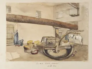 `Corn Mill.  Esneh. (Latopolis) - On the Nile - ', by George de Sausmarez, watercolor, 1855
