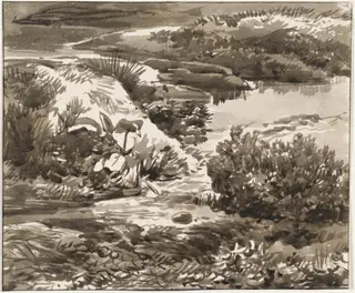 Corner of a Meadow with a Stream, by Franz Innocenz Josef Kobell, ink, 1810
