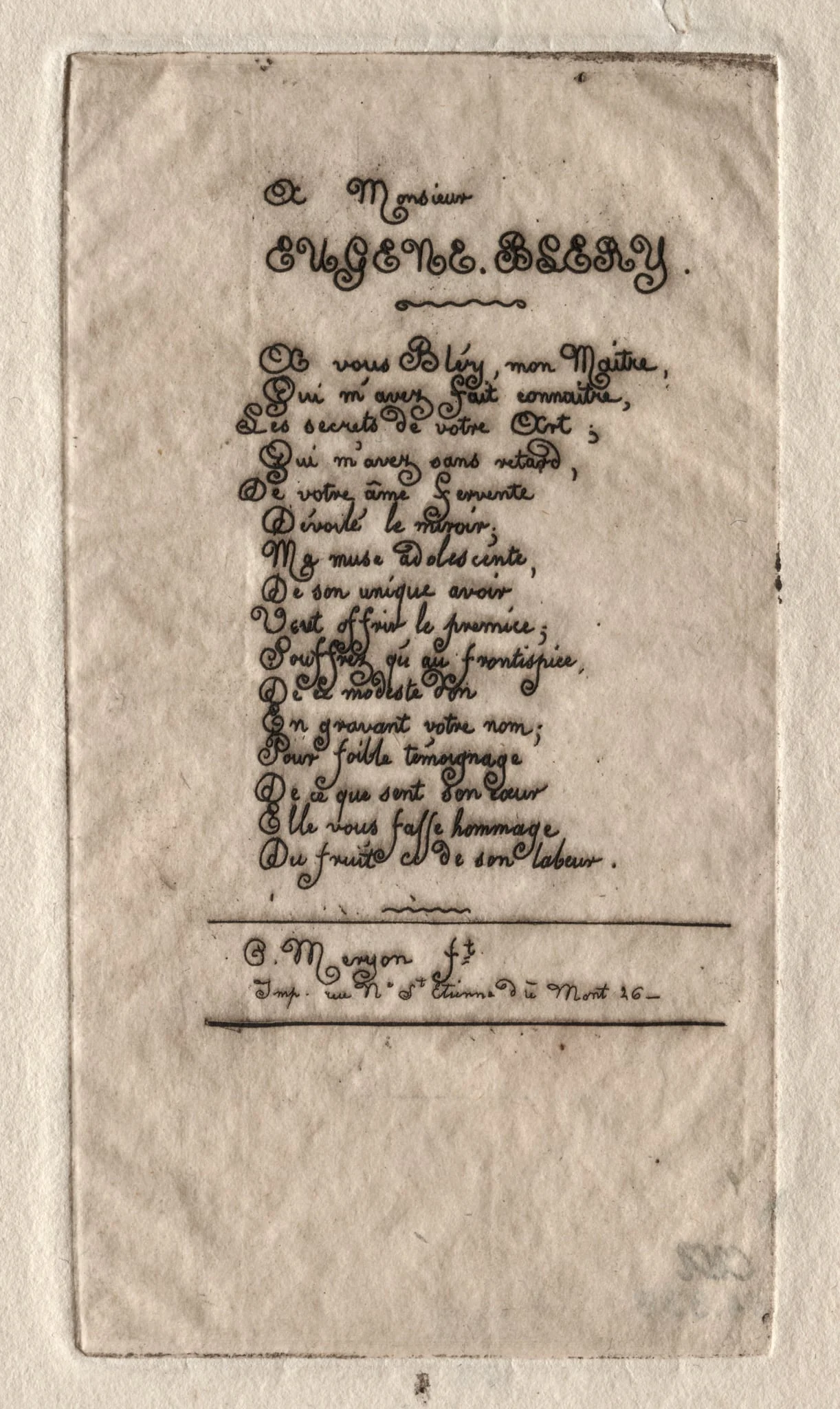 Verses to Eugène Bléry, detail