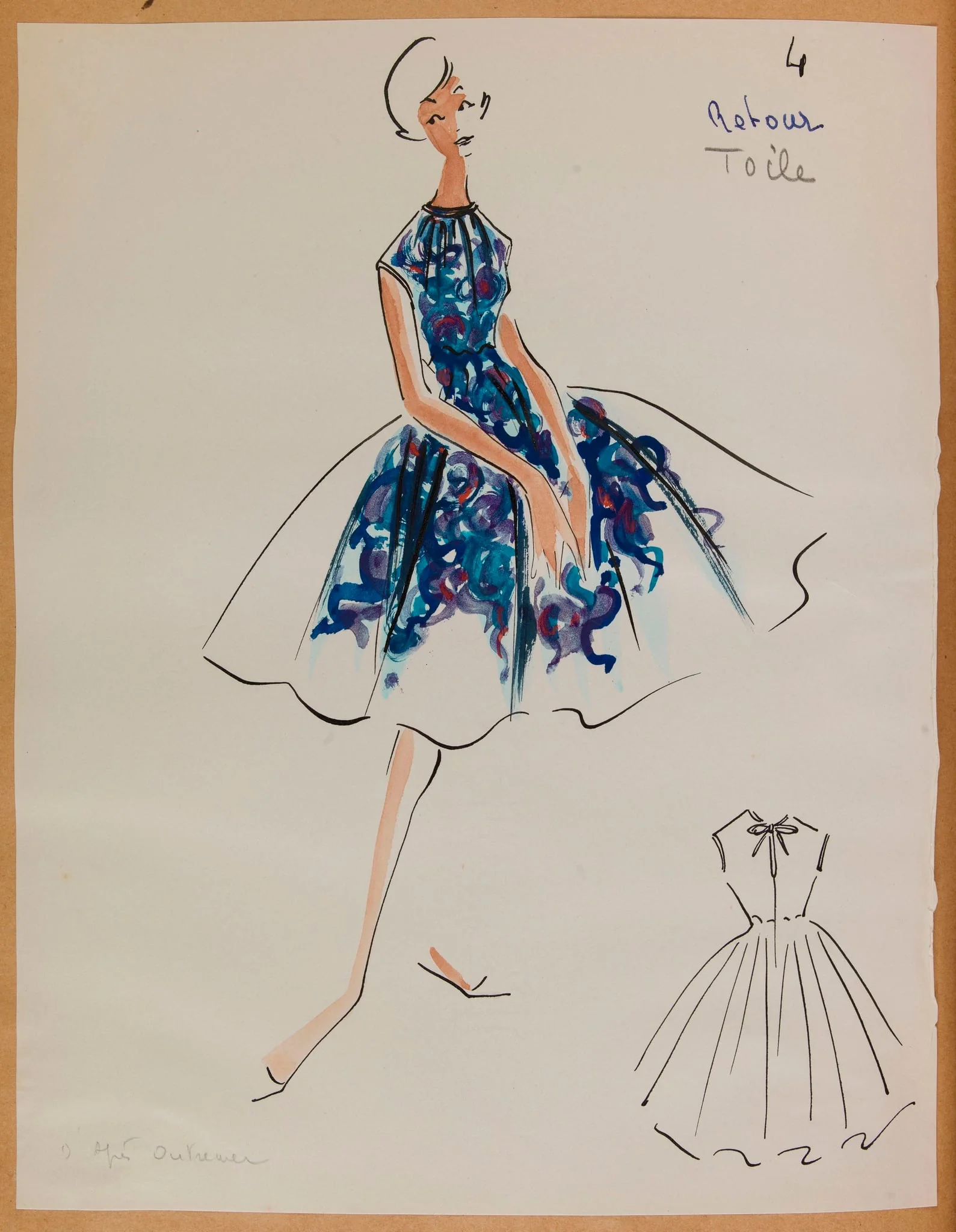 Robe sans manches à motif bleu et violet, detail