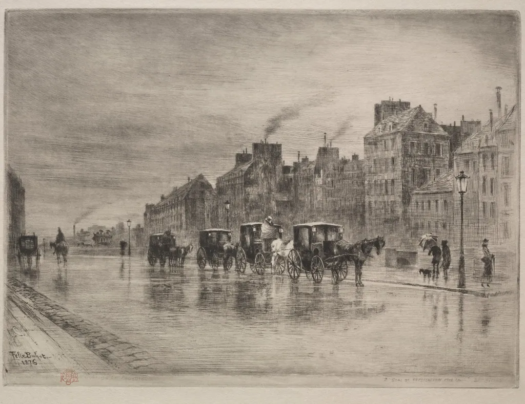 A Winter Morning on the Quai de l'Hôtel -Dieu, by Félix-Hilaire Buhot, 1876
