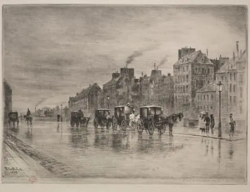 A Winter Morning on the Quai de l'Hôtel -Dieu, by Félix-Hilaire Buhot, 1876