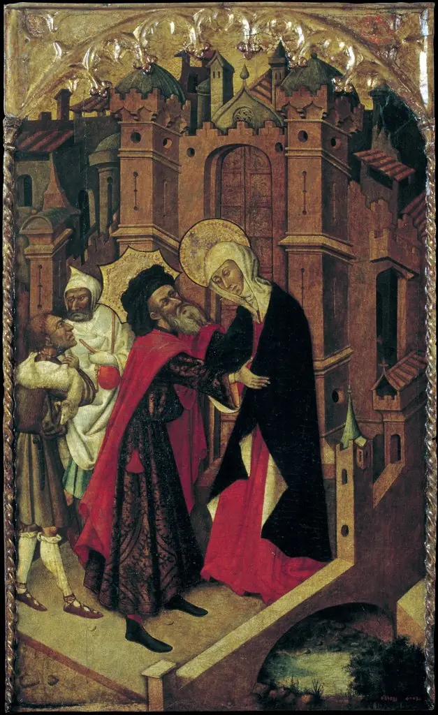 Embrace at the Golden Gate, by Mestre de Retascón, unspecified, 1417