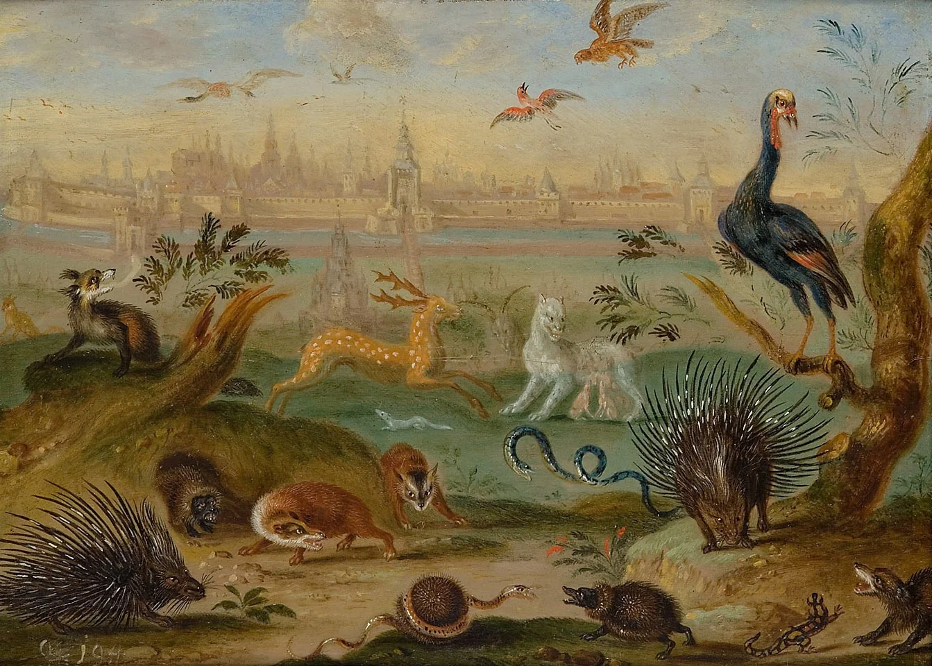 Ansichten aus den vier Weltteilen mit Szenen von Tieren: Moskau, detail