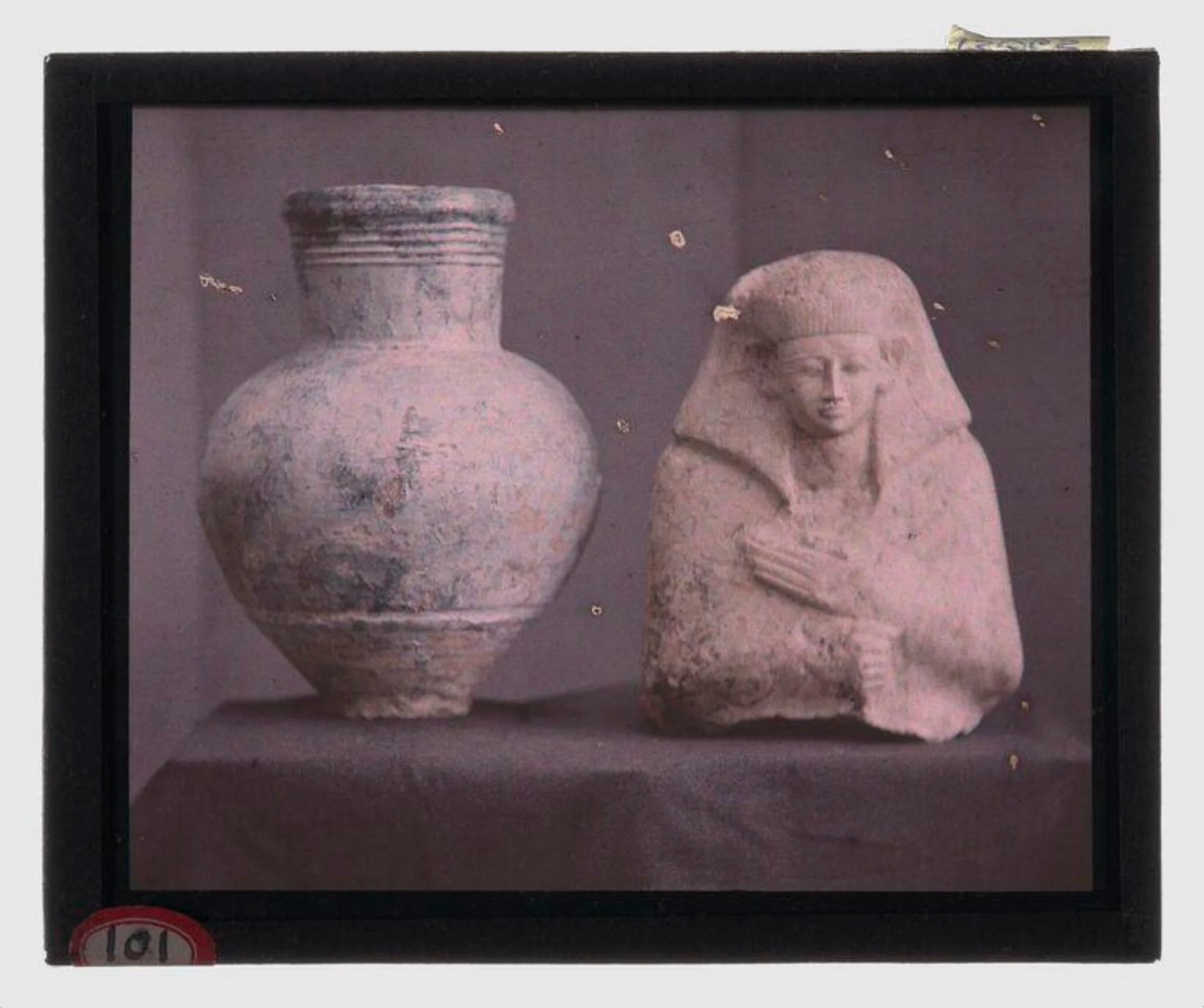 'Jar', Raqqa, Syria, 11th-12th century, 'Head and Bust (fragment) of a man', Egypt, ca. 1980-1630 BCE, face later recarved, from the Charles Lang Freer Collection, detail