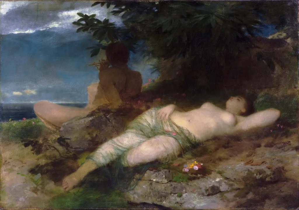 Nymph and Satyr, by Arnold Böcklin, oil, 1871